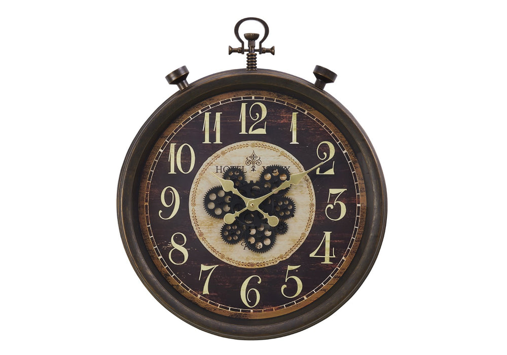 Monarch Specialties Clocks, 24" Round, Gear Mechanism, Wall Clock, Brown, Traditional Brown Plastic,Glass,Metal I 9074