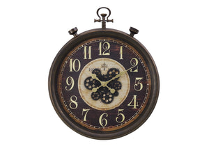 Monarch Specialties Clocks, 24" Round, Gear Mechanism, Wall Clock, Brown, Traditional Brown Plastic,Glass,Metal I 9074