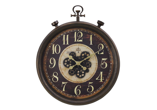 Monarch Specialties Clocks, 24" Round, Gear Mechanism, Wall Clock, Brown, Traditional Brown Plastic,Glass,Metal I 9074