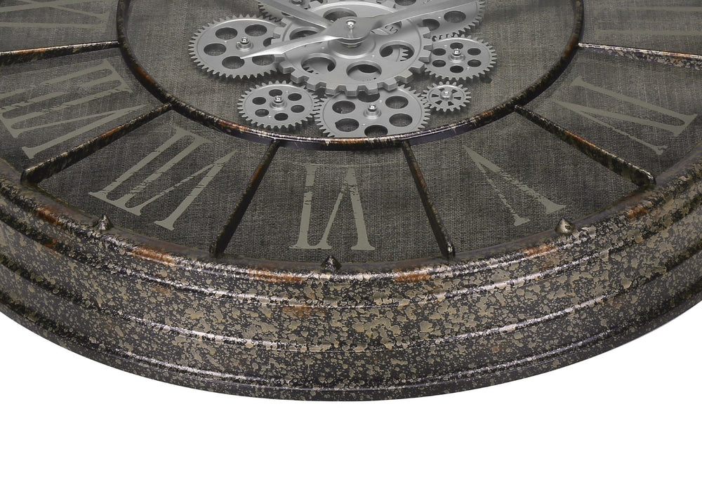 Monarch Specialties Clocks, 24" Round, Gear Mechanism, Wall Clock, Grey, Transitional Grey Plastic,Glass,Metal I 9075