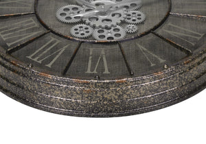 Monarch Specialties Clocks, 24" Round, Gear Mechanism, Wall Clock, Grey, Transitional Grey Plastic,Glass,Metal I 9075