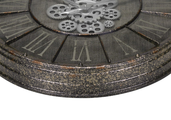 Monarch Specialties Clocks, 24" Round, Gear Mechanism, Wall Clock, Grey, Transitional Grey Plastic,Glass,Metal I 9075