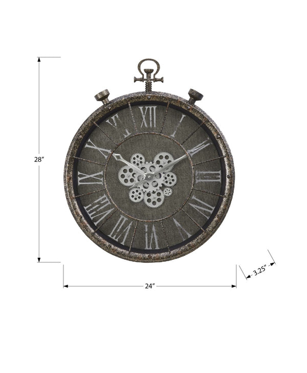 Monarch Specialties Clocks, 24" Round, Gear Mechanism, Wall Clock, Grey, Transitional Grey Plastic,Glass,Metal I 9075