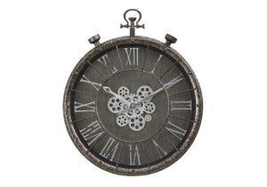 Monarch Specialties Clocks, 24" Round, Gear Mechanism, Wall Clock, Grey, Transitional Grey Plastic,Glass,Metal I 9075