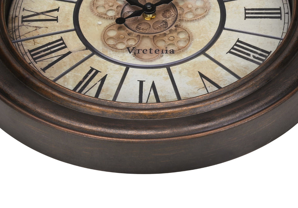 Monarch Specialties Clocks, 15" Round, Wall Clock, Antique Brown, Transitional Brown Plastic,Glass,Metal I 9081