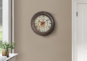 Monarch Specialties Clocks, 15" Round, Wall Clock, Antique Brown, Transitional Brown Plastic,Glass,Metal I 9081