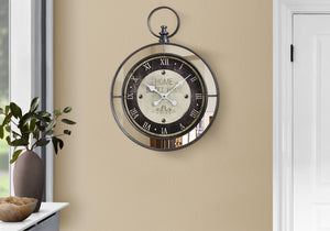 Monarch Specialties Clocks, 18" Round, Wall Clock, Brown, Mirror, Transitional Brown Plastic,Glass,Metal I 9091