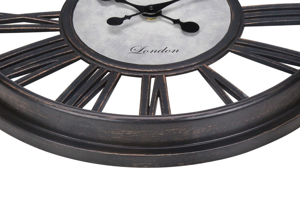 Monarch Specialties Clocks, 18" Round, Wall Clock, Antique Black, Transitional Black Plastic,Glass,Metal I 9093