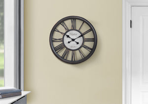Monarch Specialties Clocks, 18" Round, Wall Clock, Antique Black, Transitional Black Plastic,Glass,Metal I 9093