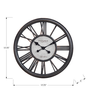 Monarch Specialties Clocks, 18" Round, Wall Clock, Antique Black, Transitional Black Plastic,Glass,Metal I 9093