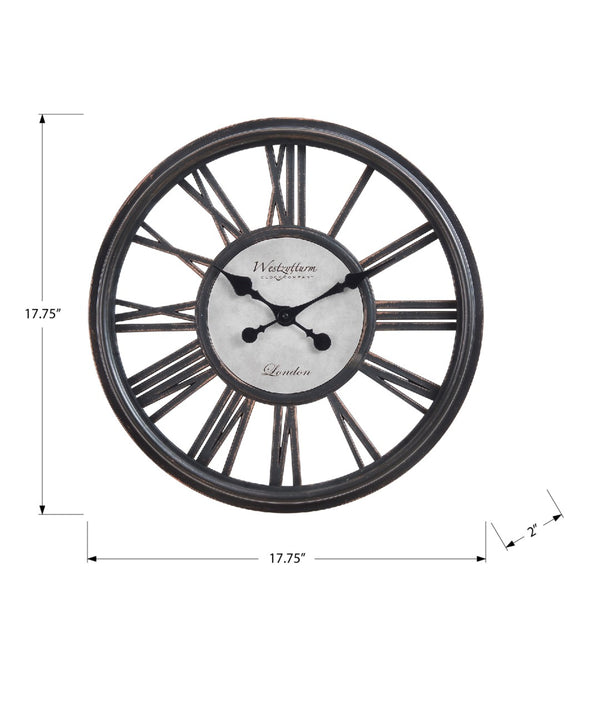 Monarch Specialties Clocks, 18" Round, Wall Clock, Antique Black, Transitional Black Plastic,Glass,Metal I 9093