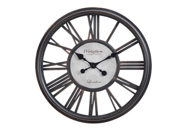Monarch Specialties Clocks, 18" Round, Wall Clock, Antique Black, Transitional Black Plastic,Glass,Metal I 9093