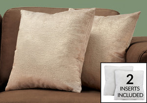 Monarch Specialties Pillows, Set Of 2, 18 X 18 Square, Insert Included, Decorative Throw, Accent, Sofa, Couch, Bedroom, Beige Hypoallergenic Polyester, Modern Taupe Polyester I 9271