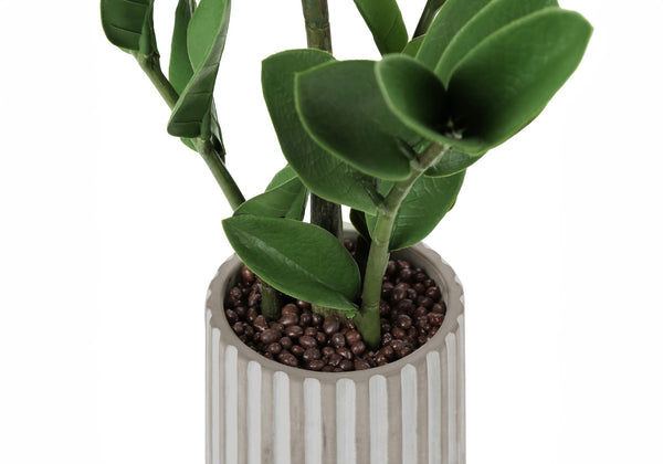 Monarch Specialties Artificial Plant, 20" Tall, Zz, Indoor, Faux, Fake, Table, Greenery, Potted, Real Touch, Decorative, Green Leaves, Grey Cement Pot Green,White, White Plastic,Cement,Foam,Metal I 9500