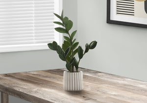 Monarch Specialties Artificial Plant, 20" Tall, Zz, Indoor, Faux, Fake, Table, Greenery, Potted, Real Touch, Decorative, Green Leaves, Grey Cement Pot Green,White, White Plastic,Cement,Foam,Metal I 9500