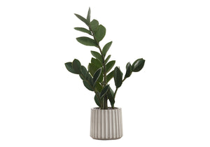Monarch Specialties Artificial Plant, 20" Tall, Zz, Indoor, Faux, Fake, Table, Greenery, Potted, Real Touch, Decorative, Green Leaves, Grey Cement Pot Green,White, White Plastic,Cement,Foam,Metal I 9500