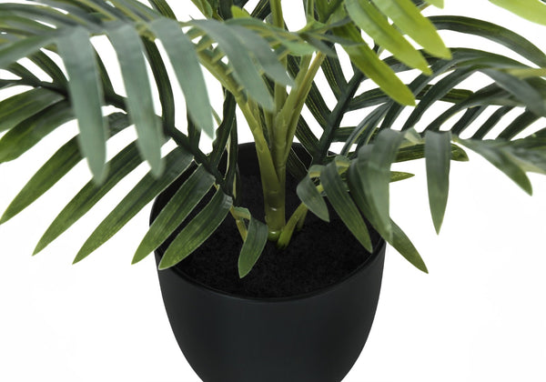 Monarch Specialties Artificial Plant, 20" Tall, Palm, Indoor, Faux, Fake, Table, Greenery, Potted, Real Touch, Decorative, Green Leaves, Black Pot Green,Black, Black Plastic,Cement,Foam,Metal I 9501
