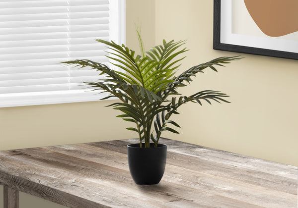 Monarch Specialties Artificial Plant, 20" Tall, Palm, Indoor, Faux, Fake, Table, Greenery, Potted, Real Touch, Decorative, Green Leaves, Black Pot Green,Black, Black Plastic,Cement,Foam,Metal I 9501