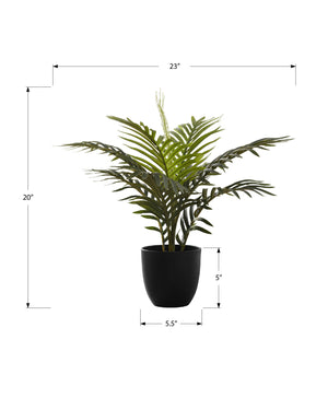 Monarch Specialties Artificial Plant, 20" Tall, Palm, Indoor, Faux, Fake, Table, Greenery, Potted, Real Touch, Decorative, Green Leaves, Black Pot Green,Black, Black Plastic,Cement,Foam,Metal I 9501