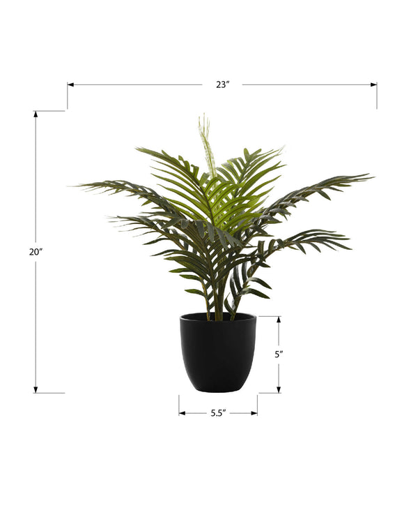 Monarch Specialties Artificial Plant, 20" Tall, Palm, Indoor, Faux, Fake, Table, Greenery, Potted, Real Touch, Decorative, Green Leaves, Black Pot Green,Black, Black Plastic,Cement,Foam,Metal I 9501