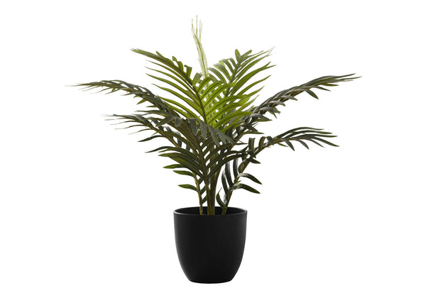 Monarch Specialties Artificial Plant, 20" Tall, Palm, Indoor, Faux, Fake, Table, Greenery, Potted, Real Touch, Decorative, Green Leaves, Black Pot Green,Black, Black Plastic,Cement,Foam,Metal I 9501