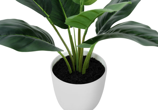 Monarch Specialties Artificial Plant, 17" Tall, Aureum, Indoor, Faux, Fake, Table, Greenery, Potted, Real Touch, Decorative, Green Leaves, White Pot Green,White, White Plastic,Cement,Foam,Metal I 9502