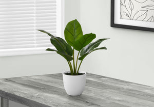 Monarch Specialties Artificial Plant, 17" Tall, Aureum, Indoor, Faux, Fake, Table, Greenery, Potted, Real Touch, Decorative, Green Leaves, White Pot Green,White, White Plastic,Cement,Foam,Metal I 9502