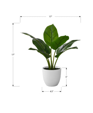 Monarch Specialties Artificial Plant, 17" Tall, Aureum, Indoor, Faux, Fake, Table, Greenery, Potted, Real Touch, Decorative, Green Leaves, White Pot Green,White, White Plastic,Cement,Foam,Metal I 9502