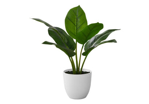 Monarch Specialties Artificial Plant, 17" Tall, Aureum, Indoor, Faux, Fake, Table, Greenery, Potted, Real Touch, Decorative, Green Leaves, White Pot Green,White, White Plastic,Cement,Foam,Metal I 9502