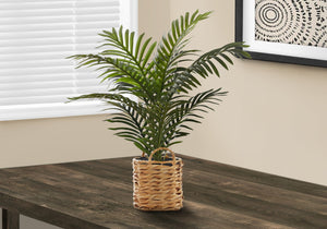 Monarch Specialties Artificial Plant, 24" Tall, Palm, Indoor, Faux, Fake, Table, Floor, Greenery, Potted, Real Touch, Decorative, Green Leaves, Beige Woven Basket Green,Natural, Natural Plastic,Cement,Foam,Metal I 9503