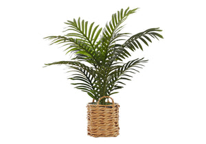 Monarch Specialties Artificial Plant, 24" Tall, Palm, Indoor, Faux, Fake, Table, Floor, Greenery, Potted, Real Touch, Decorative, Green Leaves, Beige Woven Basket Green,Natural, Natural Plastic,Cement,Foam,Metal I 9503