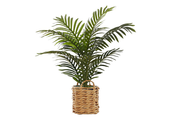 Monarch Specialties Artificial Plant, 24" Tall, Palm, Indoor, Faux, Fake, Table, Floor, Greenery, Potted, Real Touch, Decorative, Green Leaves, Beige Woven Basket Green,Natural, Natural Plastic,Cement,Foam,Metal I 9503