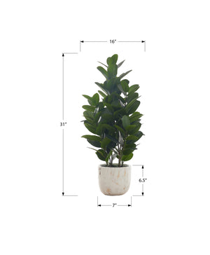 Monarch Specialties Artificial Plant, 31" Tall, Garcinia Tree, Indoor, Faux, Fake, Floor, Greenery, Potted, Real Touch, Decorative, Green Leaves, White Cement Pot Green,White, White Plastic,Cement,Ceramic,Foam,Metal I 9507