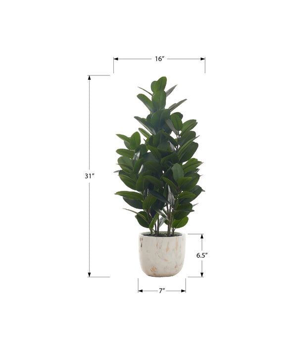 Monarch Specialties Artificial Plant, 31" Tall, Garcinia Tree, Indoor, Faux, Fake, Floor, Greenery, Potted, Real Touch, Decorative, Green Leaves, White Cement Pot Green,White, White Plastic,Cement,Ceramic,Foam,Metal I 9507