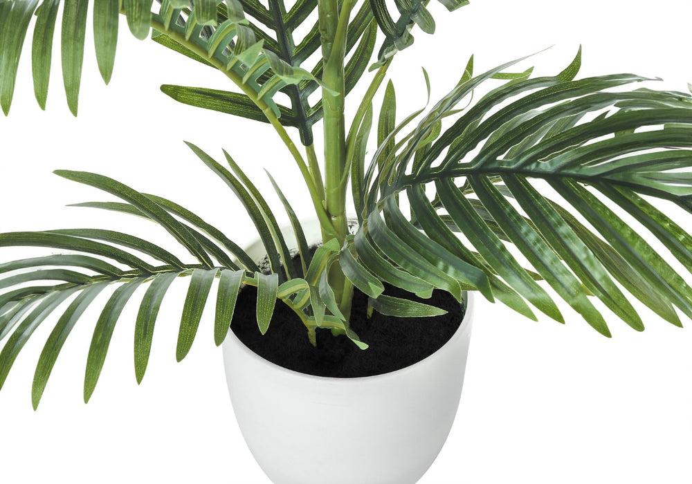 Monarch Specialties Artificial Plant, 28" Tall, Palm Tree, Indoor, Faux, Fake, Floor, Greenery, Potted, Real Touch, Decorative, Green Leaves, White Pot Green,White, White Plastic,Cement,Foam,Metal I 9508