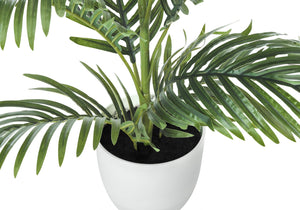 Monarch Specialties Artificial Plant, 28" Tall, Palm Tree, Indoor, Faux, Fake, Floor, Greenery, Potted, Real Touch, Decorative, Green Leaves, White Pot Green,White, White Plastic,Cement,Foam,Metal I 9508