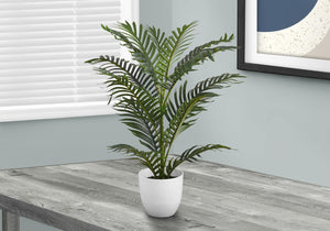 Monarch Specialties Artificial Plant, 28" Tall, Palm Tree, Indoor, Faux, Fake, Floor, Greenery, Potted, Real Touch, Decorative, Green Leaves, White Pot Green,White, White Plastic,Cement,Foam,Metal I 9508
