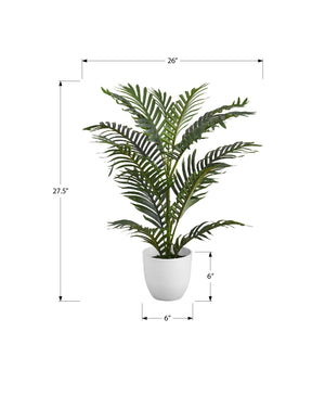 Monarch Specialties Artificial Plant, 28" Tall, Palm Tree, Indoor, Faux, Fake, Floor, Greenery, Potted, Real Touch, Decorative, Green Leaves, White Pot Green,White, White Plastic,Cement,Foam,Metal I 9508