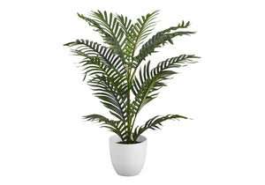 Monarch Specialties Artificial Plant, 28" Tall, Palm Tree, Indoor, Faux, Fake, Floor, Greenery, Potted, Real Touch, Decorative, Green Leaves, White Pot Green,White, White Plastic,Cement,Foam,Metal I 9508