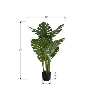 Monarch Specialties Artificial Plant, 45" Tall, Monstera Tree, Indoor, Faux, Fake, Floor, Greenery, Potted, Real Touch, Decorative, Green Leaves, Black Pot Green,Black, Black Plastic,Cement,Foam,Metal I 9510