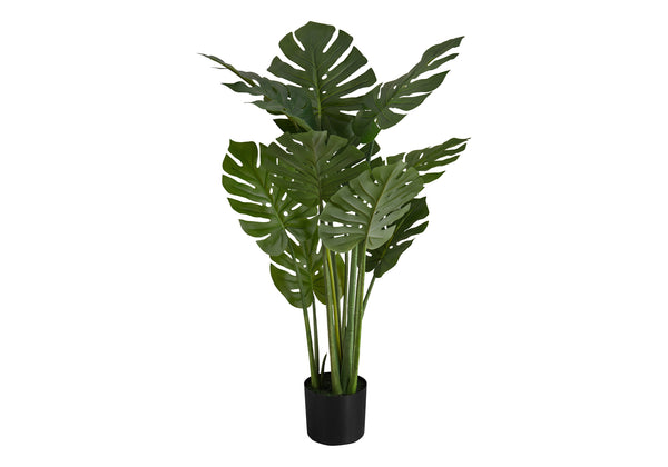 Monarch Specialties Artificial Plant, 45" Tall, Monstera Tree, Indoor, Faux, Fake, Floor, Greenery, Potted, Real Touch, Decorative, Green Leaves, Black Pot Green,Black, Black Plastic,Cement,Foam,Metal I 9510