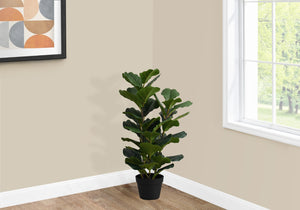 Monarch Specialties Artificial Plant, 32" Tall, Fiddle Tree, Indoor, Faux, Fake, Floor, Greenery, Potted, Real Touch, Decorative, Green Leaves, Black Pot Green,Black, Black Plastic,Cement,Foam,Metal I 9511