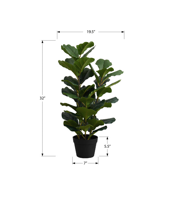 Monarch Specialties Artificial Plant, 32" Tall, Fiddle Tree, Indoor, Faux, Fake, Floor, Greenery, Potted, Real Touch, Decorative, Green Leaves, Black Pot Green,Black, Black Plastic,Cement,Foam,Metal I 9511