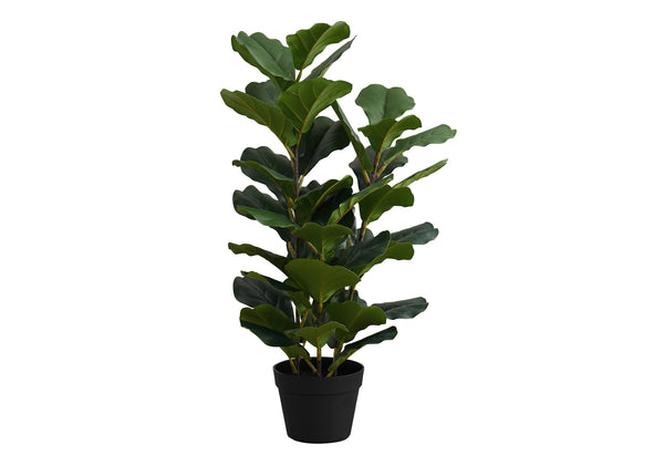 Monarch Specialties Artificial Plant, 32" Tall, Fiddle Tree, Indoor, Faux, Fake, Floor, Greenery, Potted, Real Touch, Decorative, Green Leaves, Black Pot Green,Black, Black Plastic,Cement,Foam,Metal I 9511