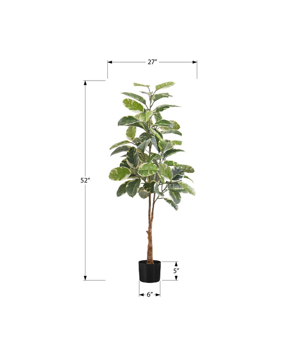 Monarch Specialties Artificial Plant, 52" Tall, Rubber Tree, Indoor, Faux, Fake, Floor, Greenery, Potted, Real Touch, Decorative, Green Leaves, Black Pot Green,Black, Black Plastic,Cement,Foam,Metal I 9513