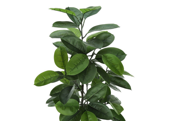 Monarch Specialties Artificial Plant, 52" Tall, Rubber Tree, Indoor, Faux, Fake, Floor, Greenery, Potted, Real Touch, Decorative, Green Leaves, Black Pot Green,Black,White, Black,White Plastic,Cement,Foam,Metal I 9514