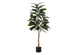 Monarch Specialties Artificial Plant, 52" Tall, Rubber Tree, Indoor, Faux, Fake, Floor, Greenery, Potted, Real Touch, Decorative, Green Leaves, Black Pot Green,Black,White, Black,White Plastic,Cement,Foam,Metal I 9514