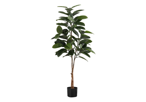 Monarch Specialties Artificial Plant, 52" Tall, Rubber Tree, Indoor, Faux, Fake, Floor, Greenery, Potted, Real Touch, Decorative, Green Leaves, Black Pot Green,Black,White, Black,White Plastic,Cement,Foam,Metal I 9514