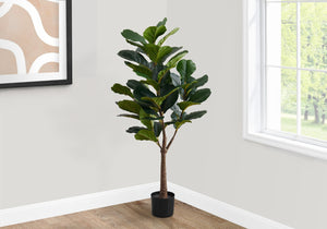 Monarch Specialties Artificial Plant, 47" Tall, Fiddle Tree, Indoor, Faux, Fake, Floor, Greenery, Potted, Real Touch, Decorative, Green Leaves, Black Pot Green,Black, Black Plastic,Cement,Foam,Metal I 9515