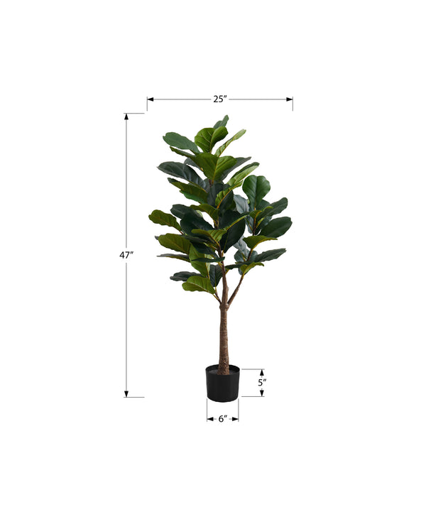 Monarch Specialties Artificial Plant, 47" Tall, Fiddle Tree, Indoor, Faux, Fake, Floor, Greenery, Potted, Real Touch, Decorative, Green Leaves, Black Pot Green,Black, Black Plastic,Cement,Foam,Metal I 9515